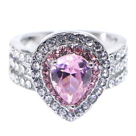 925 Sterling Silver Shiny Full Diamond Pink Gemstone Ring Water Droplets Shape Cubic Zirconia Rings CZ Diamond Ring Eternity Engagement Wedding Band Ring for Women (US Code 10)