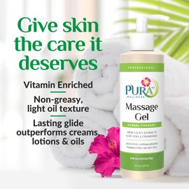 PURA 1ST Professional Herbal Therapy Massage Gel, Aloe Vera, Arnica Extract, Unscented, Hypoallergenic, Natural, Skin Moisturizing, Skin Hydrating, Deep Tissue, Wellness, Physical Therapy, 8oz Bottle