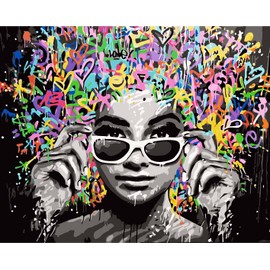 JanFebMar Paint by Numbers for Adults, Girls with Sunglasses, DIY Hand-Painted Oil Painting Kit with Wrinkle-Free Canvas, Brush and Acrylic Paint, Painting by Numbers Landscape as a Gift, 40 x 50 cm