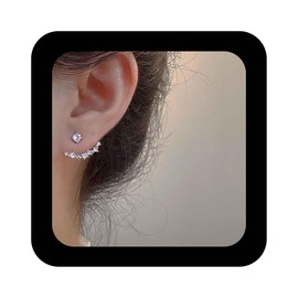 Erimberate Vintage Crystal Ear Jacket Earrings Silver Crystal Star Stud Earrings Cz Arc Bar Earrings Rhinestone Dot Jacket Earrings Jewelry for Women