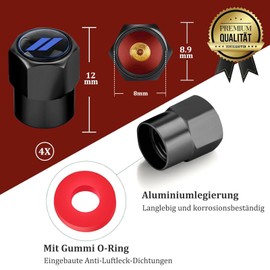 Misuyue 4pcs Car Valve Caps, Aluminium Valve Caps, Bicycle, Metal Car Valve Cap with Rubber Ring Seal, Tyre Valve Caps, Car Accessories for Motorcycle, Car, SUV, etc. (Blue)