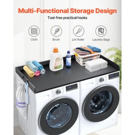 Happybuy 54" x 27" Wooden Washer Dryer Countertop with Anti-Slip Pads, Water-Resistant Laundry Topper for Organization & Storage, Black