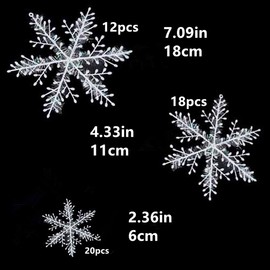 Forwind 50Pcs Snowflake Decorations for Christmas White,3 Sizes Glitte Snowflake Hanging Ornaments for Christmas Tree Wonderland New Year Party Winter Home Decorations