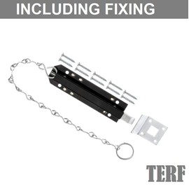 TERF® Heavy Duty Chain Door Bolt 200mm (8 inch) Including Fixing Screw Black Spring Loaded Chain Door Bolt For Garage Cabinet Garden Shed Industrial Door Bolt Latch Catch Door Lock - Pack of 1