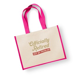 D Design Invent Print! Retirement Gift Bag Tote for Men Women Mum Dad Funny Joke Present Gift Idea Retired Retire Age Keepsake Shopping Bag 'Not My Problem' 42cm x 33cm x 19cm (Fuchsia)