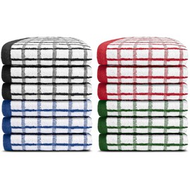 White Classic [12 Pack] Premium Dish Cloths for Kitchen - Heavy Duty Absorbent 100% Cotton 410 GSM Terry Kitchen Towels, 12x12 (Multi)