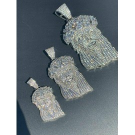 HarlemBling Solid 925 Sterling Silver Iced Out Jesus Piece Pendant - Men's - Great For Any Chain! Icy Baguette CZ - 3 Sizes Small. Medium, & Large (Small 1.5")