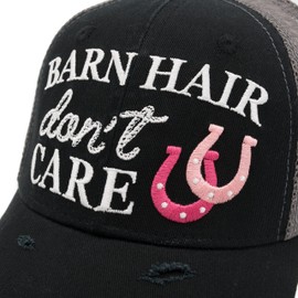 Lifecraft Barn Hair Dont Care Embroidered Distressed Womens Ponytail Trucker Hat Pink