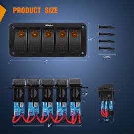 Nilight 6 Gang Rocker Switch Panel with Orange LED Light 5 Pin On Off Pre-Wired Rocker Switch Aluminum Panel Toggle Switch Panel Waterproof for 12V/24V Cars Marine Boats ATVs Trailers RV Trucks