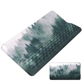 Computer Keyboard Stand with Wrist Rest Easy Typing Nature Scenery Pine Trees Mountain Wrist Pad Support Green Ergonomic Tilt Keyboard Holder Riser for Desktop Gaming Office Home Misty Forest