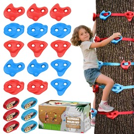 Tree Rock Climbing Kit for Kids - 15PCS Climbing Holds & 6 Ratchet Straps | No-Drill Tree Climbing Rocks | Outdoor Ninja Warrior Course | Birthday Gift for Boys Girls Ages 3+