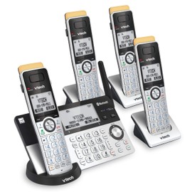VTech IS8151-4 Super Long Range 4 Handset Cordless Phone for Home with Answering Machine, 2300 ft Range, Call Blocking, Bluetooth, Headset Jack, Power Backup, Expandable to 12 HS, Silver/Black