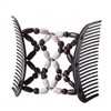 LOVEF Women Magic Hair Combs Wood Beaded Stretch Double Side