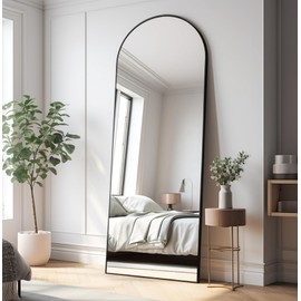 JAWGLOW Arched Full Length Mirror, 64" x 21" Free Standing Floor Mirror, Modern Full Body Mirror with Stand, Wall Mirror with Aluminum Alloy Frame for Bedroom,Living Room, Black