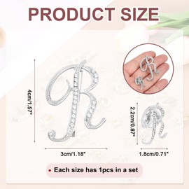PATIKIL Rhinestone Letter Brooch Pins, 2 Sizes Initial Rhinestone Alphabet R Letter Lapel Badges Pin for Women Men Suits Dress Coat Clothes Craft, Silver Tone