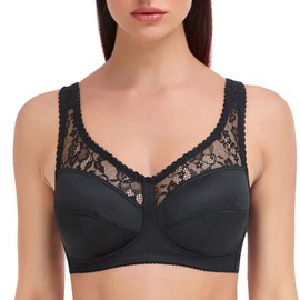 Ayigedu UK Plus Size Minimiser Bra Women Non-Wired Non-Padded Full Coverage Soft Cup Bra 40-D-1 Black