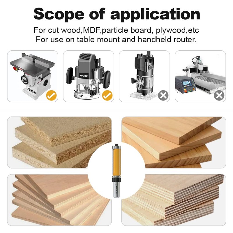 XDENGP Top and Bottom Bearing Flush Trim Router Bit 1/2