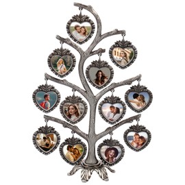 Family Tree Picture Frame, 7/12 Hanging Picture Frames, Fashionable Family Photos Frame Display, Perfect for Mother's Day, Birthdays, Christmas Day, Metal Table Top Photo Frame Decoration (Heart-shaped - 12 photos)
