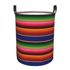 Colorful Mexican Serape Stripes Laundry Basket Circular Laundry Hamper with Handles Waterproof Oxford Cloth Collapsible Dirty Clothes Storage Basket for Bathroom Nursery Office Bedroom Living Room