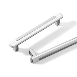 Kcmwsy 2 Pack White and Silver Cabinet Pulls Kitchen Cabinets Handles Zinc Alloy Cabinet Hardware Drawers Pulls for Cupboard Dresser Closet (2, White Silver, 8.5in/218mm)