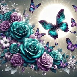 Rose Butterfly Diamond Art Kits For Adults, 5D Full Drill Diamond Dots Paintings For Beginners, DIY Round Paint With Diamonds Pictures Gem Art Crafts Kits For Home Wall Decor 13.8 X 13.8inch