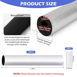 10 Pack Self-Adhesive Pipe Insulation Sleeve, Pre-Slit Foam Tube with Aluminum Foil Cover for Winter, Spigot, Sprinkler, Water Heater Pipes, Scratch-Proof and Non-Corrosive (Silver, 1.3 Ft x3/4 Inch)
