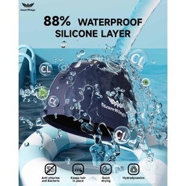 AzureWings Fabric Swim Cap for Adult Women Men,Soft Comfortable Swim Caps, Upgrade Silicone Waterproof Layer, Lightweight and High Stretch One Size Hat (Dark Blue)