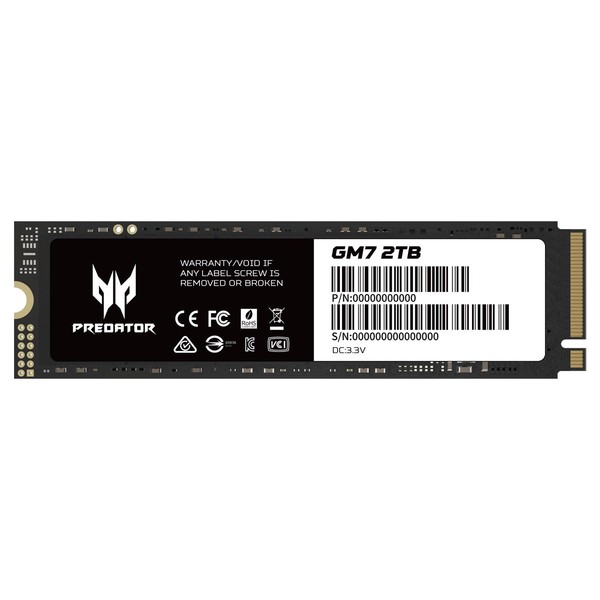 Acer Predator SSD 2TB PCIe Gen4x4 NVMe1.4 M.2 2280 PS5 Certified R:7200MB/s W:6300MB/s 3D NAND TLC GM7-2TB