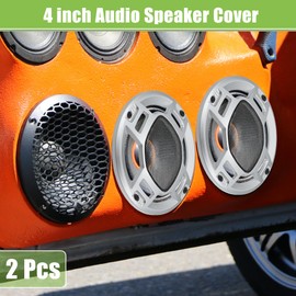 A ABSOPRO 4" Car Speaker Grille Cover with Screws Silver Tone Black - Pack of 2