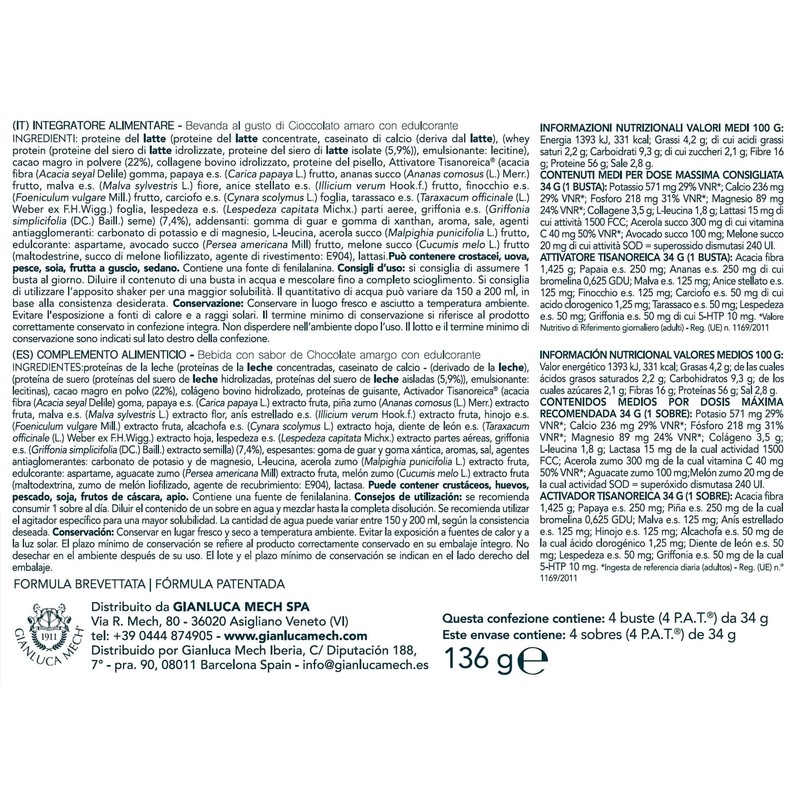 Gianluca Mech - Bevanda Proteica Gluten Free al Gusto Cioccolato