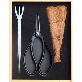 Tinyroots Bonsai Tool Kit - 3 Piece Set With Traditional Butterfly Shears, Japanese Hemp Broom, Three Pronged Rake & Bamboo Storage Case