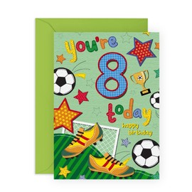 Eighth Birthday Card for Boys - Football Age 8 - Eight Year Old - Happy 8th Birthday Greeting Card for Kids - Son - Nephew - Comes With Stickers - By Central 29