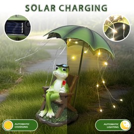 lifemet Solar Outdoor Garden Decoration - Frog with Vine Animal Statue, IP65 Rated Waterproof Mini Pond Decorations, Resin Fairytale Art Ornament, Garden Gift for Family/Friends/Colleagues