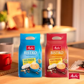 Melitta Café Bistro Röstkaffee in Kaffee-Pads, 100 Pads, Kaffeepads für Pad-Maschine, starke Röstung, geröstet in Deutschland, kräftig-aromatisch