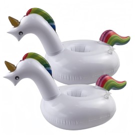 2 Pack Floating Drink Holder, Unicorn Drink Floaties for Pool,Floating Cup Holder for Pool Inflatable Drinking Holder Beer Floaties for Pool for Parties and Summer Pool Water Fun(White)-SATONBEYI