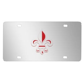 iPick Image Fleur-de-Lis FDL 3D Mirror Chrome Stainless Steel License Plate (Red)