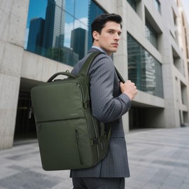 SUIKIHUM Lay Flat Carry on Travel Backpack, 30L Airline Approved, Fits 16" Laptop, USB-C & USB-A, Water Resistant, Green