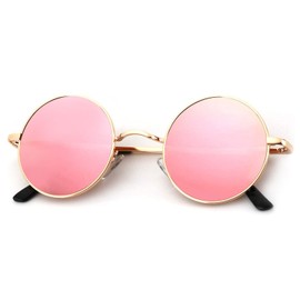 KALIYADI Round Polarized Sunglasses for Men Women Retro Metal Hippie Circle Style Sun Glasses UV Protection 45mm