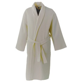 Glamptex Supreme Waffle Bath Robe Ladies Mens White Lightweight Hotel Cotton Dressing Gown (Large, Cream)