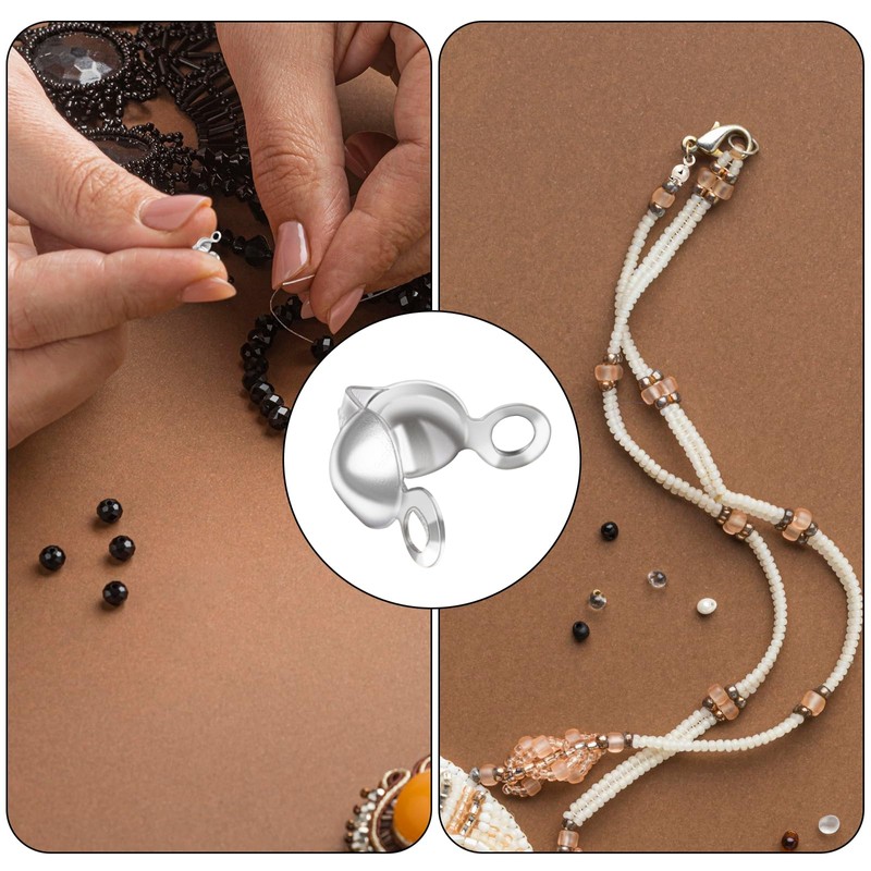500Pcs Metal Open Bead Tips Knot Covers, Crimp Beads for
