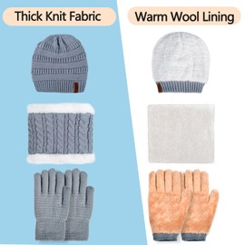 Girls Winter Hat, Scarf, Gloves Set - Kids Beanie Hat, Infinity Scarf, Knitted Gloves - Thick Warm Fleece Lined Thermal Set for 6-10 Years Old Boy, Baby, Toddler, Children