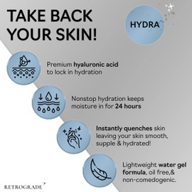 Retrograde Hydra – Face Moisturizer - Hydrating Water Based Gel Cream - Daily Moisturizer Face Cream for Dry Sensitive Skin - Hyaluronic Acid – Ceramides - All Day Hydration - Oil Free - Non-Comedogenic - Fast Absorbing - Lightweight - Face Lotion Moistu