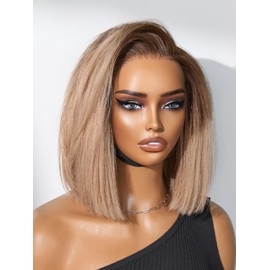 LUVME HAIR Bob Wig 100% Human Hair Wigs Glueless Lace Front 200% Density 10 Inches Ash Blonde Bob, Pre Cut Plucked Hd Lace Short Wig Ready To Go Natural Color Straight Bleached Knots Side Part