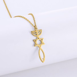 VASSAGO Messianic Seal Necklace Jesus Fish Ichthys Pendant Jewish David of Star Necklace for Women Men Israeli Hebrew Amulet Jewelry (gold)