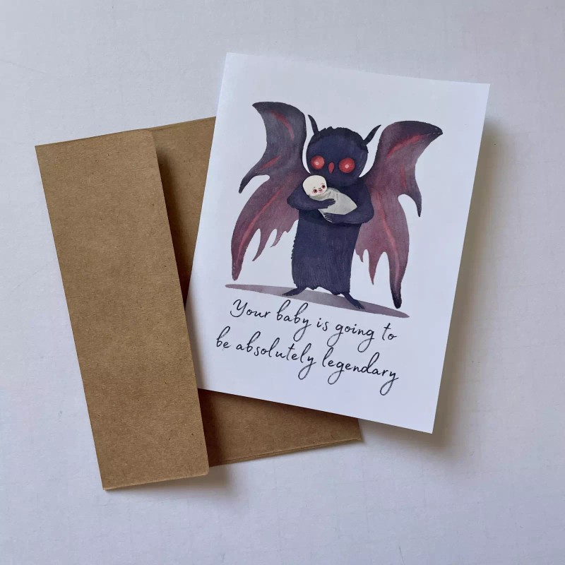 Cryptic Paper Co Mothman Baby Shower Card, New Baby Card