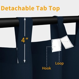 Easy-Going Outdoor Patio Curtains Detachable Tab Top Windproof Weatherproof Curtain for Cabana, Porch, Pergola and Gazebo, Tab Bottom Drape, 2 Panels, 54W x 84L inch, Navy