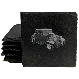 1932 Chevy Hot Rod: Laser-Etched Coasters for Gearheads - Square Slate - set of 4