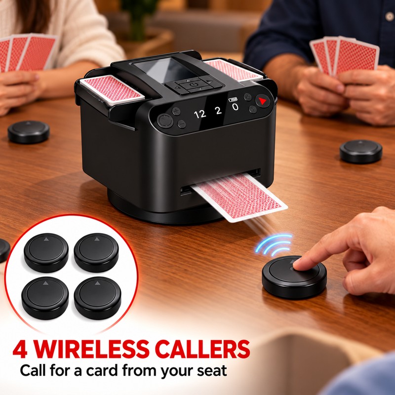 360° Automatic Card Shuffler and Dealer, 5200mAh Rechargeable Poker Dispenser