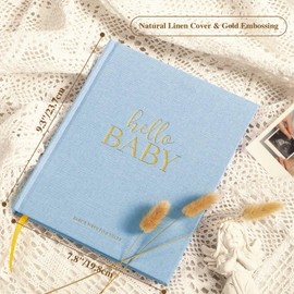 Lanpn Hello Baby First 5 Year Baby Diary for Girls Boys - Linen Hardcover Baby Diary to Enter Baby Book for New Parents - Baby Memory Book Baby Album Gift (Blue, 154 Pages)