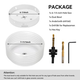 Mollom (6-1/4" | 159mm) HSS M42 8% Cobalt BI-Metal Hole Saw with Dust Bowl for Recessed Lights Can Lights,2 Pilot Drill Bits&Mandrel Cutting for PVC,Drywall,Wood,Plastic,Gypsum Board,Metal